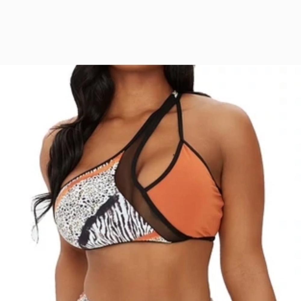 Iconswim Women's Orange and Black Bikini Top